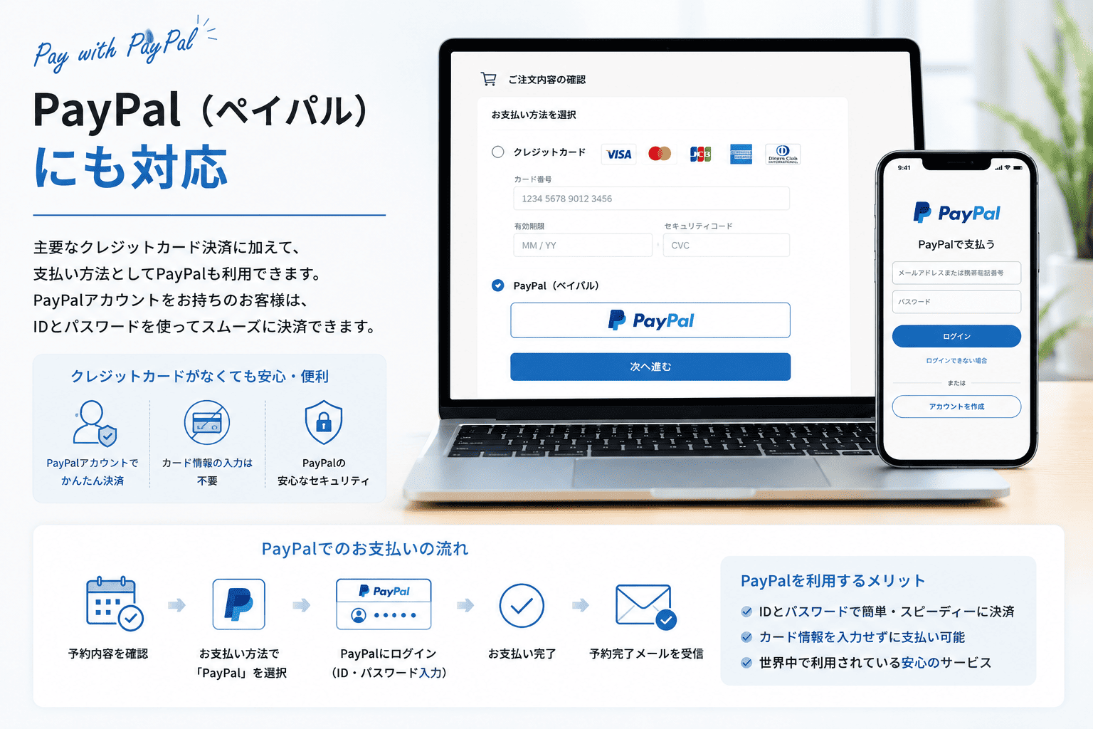 予約システムで利用できるPayPal決済機能